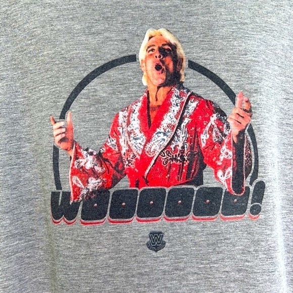 Gildan - Woooooo Ric Flair 80s Graphic WWE Gray Short Sleeve T Shirt Size XL - Picture 3 of 9